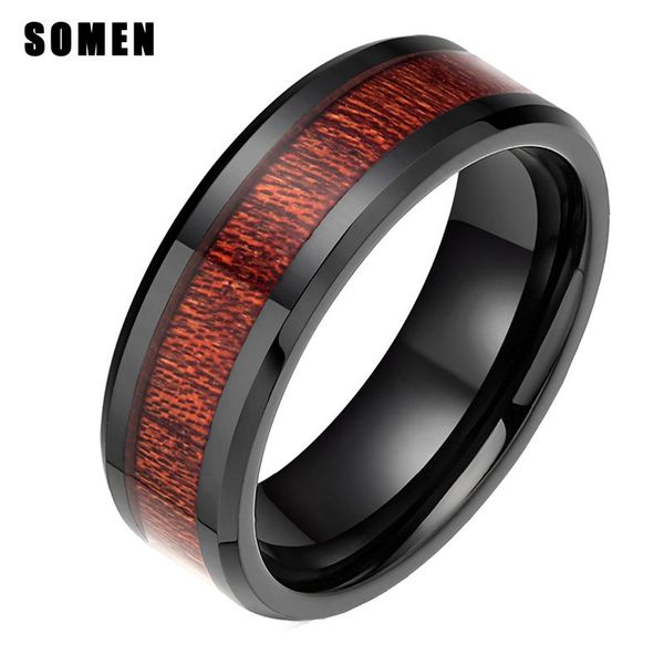 

wedding rings 8mm men's black ceramic ring mahogany wood inlay male band engagement for women comfort fit anel anei, Slivery;golden