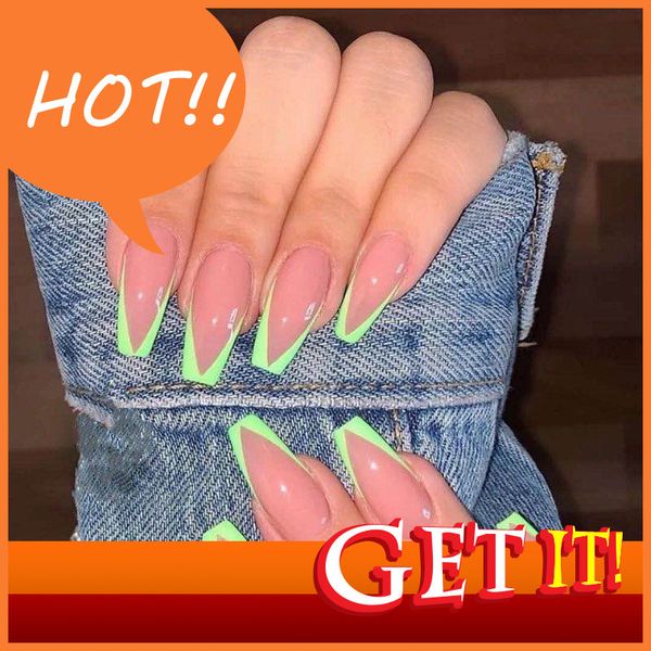 

hand diy nail decorated stylist nina 48 ballet green fake nail patch wearing finished 24 es, Red;gold