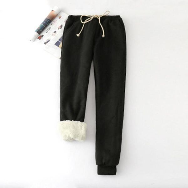 

women's pants & capris women solid color big yard filling loose thickening warm winter mid waist fur trousers for female outdoor street, Black;white