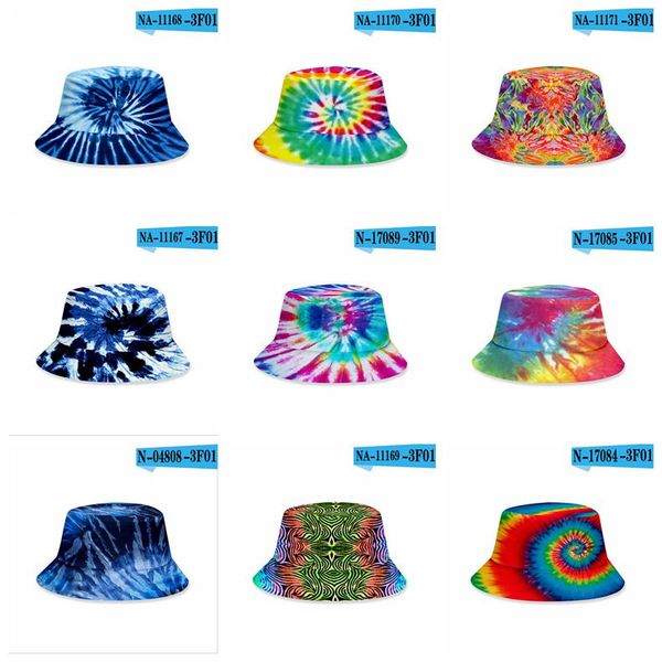 Tie-Dye Bucket Hats Summer Caps Unisex Visor Flat Top Sunhat Fashion Outdoor Hip Hop Cap Kids Beach Sun Hat Stampa 3D 38 colori GYL132