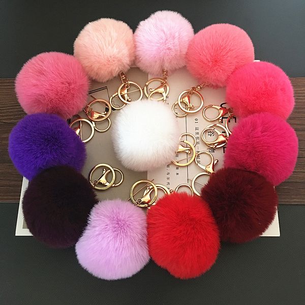 

trinket fluffy artificial rabbit fur ball key chain pompons keychain women car bag ring jewelry, Silver