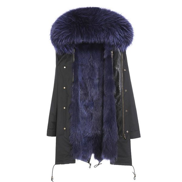 

women's trench coats navy blue long real fur parka natural raccoon collar hood women parkas, Tan;black