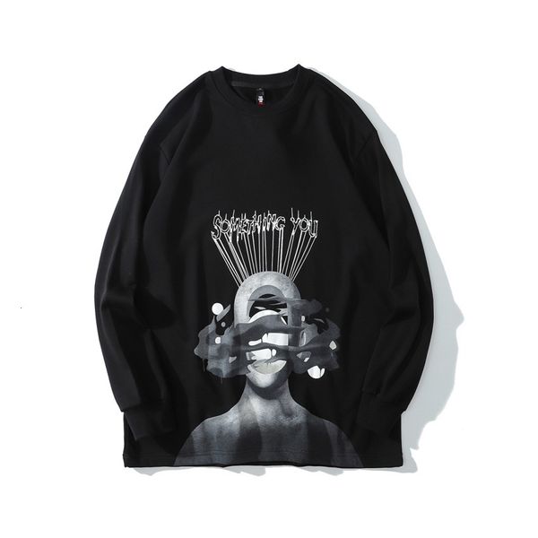 

high street hip hop dark print long sleeve pullover autumn and winter men's and women's oversize large round neck sweater, Black