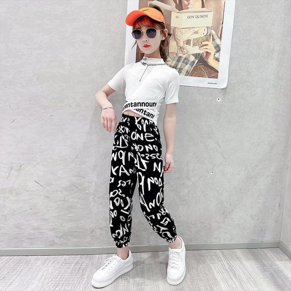 

fashion children clothes for girls sets letter print sports outfits cross pants suits teenage 5 6 8 9 10 11, White