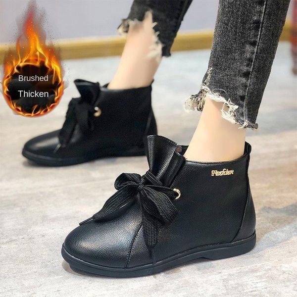 

boots 2021 slip on warm women snow round toe pu flat ankle for moccasin fashion short shoes winter, Black