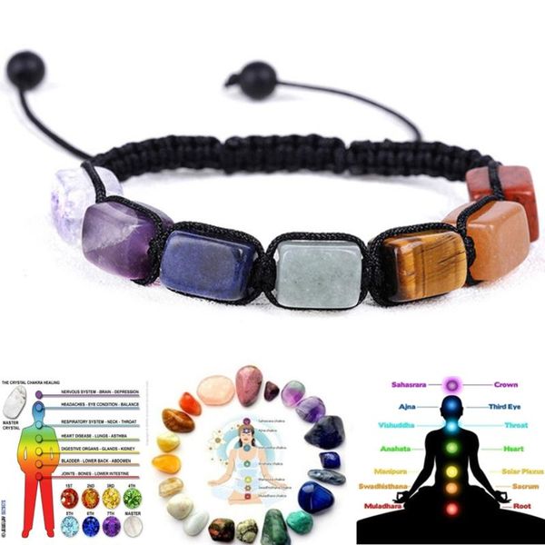 

beaded, strands 7 chakra stone bracelets reiki healing natural gemstone for women girls yoga wrist chain braided rope, Black