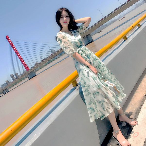 

factoryruha factoryyupj french niche long skirt 2020 new fairyland summer floral chiffon dress medium length, White;black