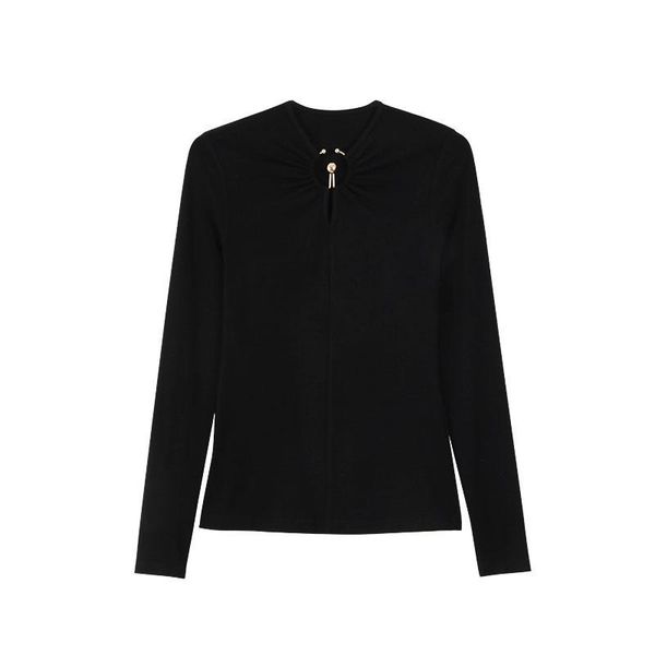 

women's blouses & shirts spring and autumn slim slimming knit sweater metal buckle design sense temperament bottoming shirt stacked ins, White