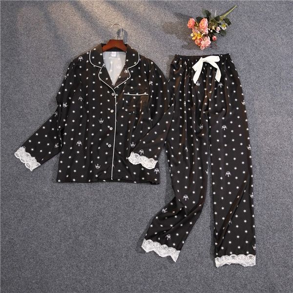 

2021spring summer home clothes for women silk pajamas for women sleepwear set pyjama satin lace pijama mujer sweet home suit casual, Black;red