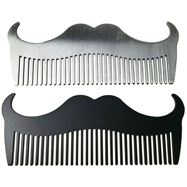 

hair brushes 2pcs stainless steel men beard comb salon brush goatee hairdressing styling (silver + black)