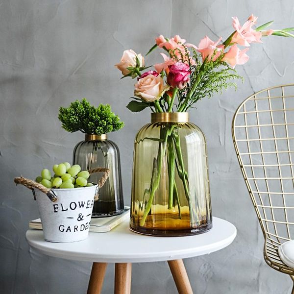 

vases light luxury copper mouth glass vase simple high-grade living room model soft decoration home