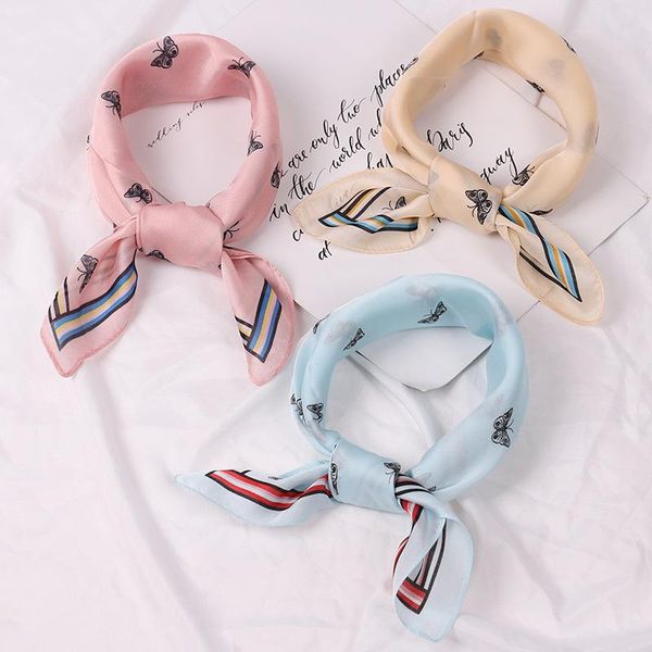 

scarves 2021 fashion silk square scarf for women 50cm hair tie band bag shawl and warp print soft neckerchief hijabs female foulard, Blue;gray