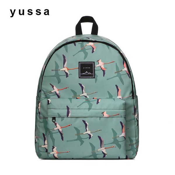 

green flying bird pattern fashion school backpack girl waterproof 14inch lapwomen travel bagpack boy college bag