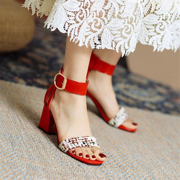 

sandals pxelena korean buckle strap chunky block high heels women shoes 2021 summer large size 34-48 office lady ankle ol, Black