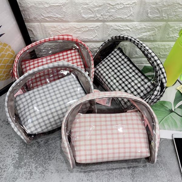 

fog plaid two-piece makeup bag travel cosmetic make up box bags & cases