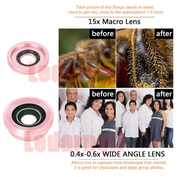 

telescopes universal led selfie flash light clip-on portable rechargeable with 3 in 1 fisheye wide macro lens