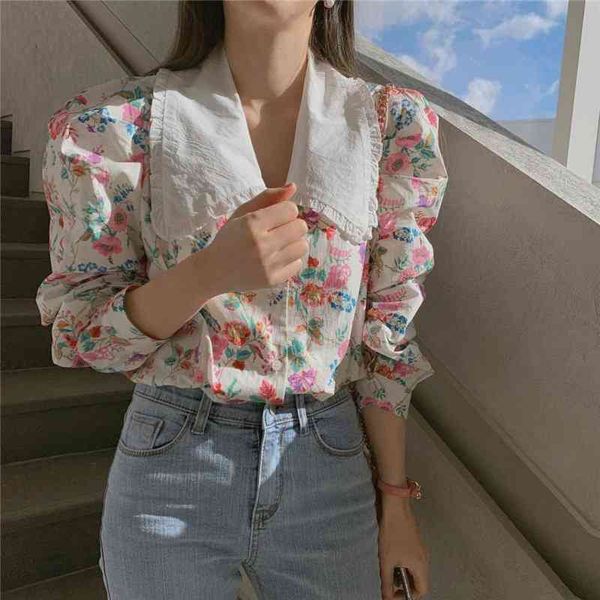 

women's blouses & shirts sweet loose gentle printed flowers chic casual streetwear vintage stylish femme retro new women, White