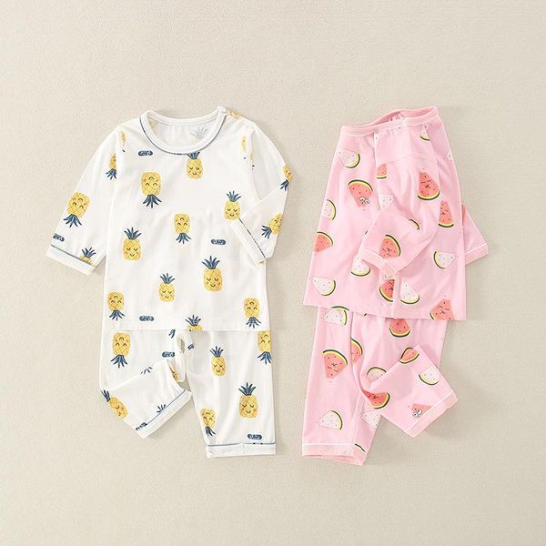

clothing sets summer long sleeve + pants 2pcs set tracksuit pineapple watermelon printed for boys and girls sleepwear homewear kids, White
