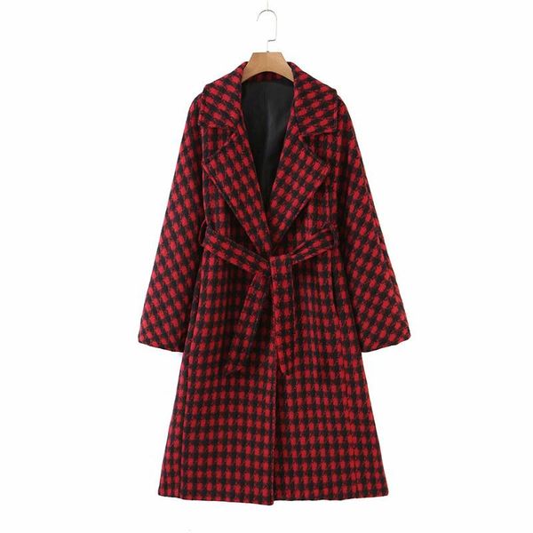 

women's wool & blends puwd oversize women red warm houndstooth woolen coat 2021 autumn fashion female loose sashes outerwear ladies com, Black