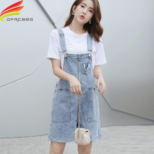 

women's jumpsuits & rompers summer playsuit 2021 women denim jumpsuit korean style hole front back double pockets loose overall playsui, Black;white