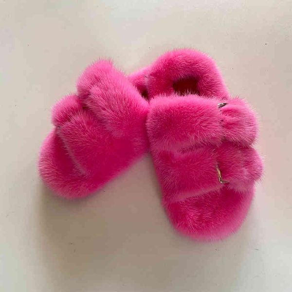 

slippers station fashion european ladies 100% mink fur children girls sli i42t, Black