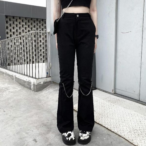 

women's pants & capris summer 2021 retro chain black casual high waist thin loose temperament hipster solid color boot cut pant, Black;white