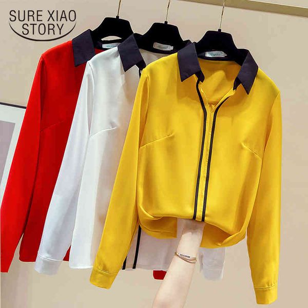 

casual solid v neck blouse korean long sleeve chiffon shirts for women female autumn pullovers ladies clothing 11141 210415, White