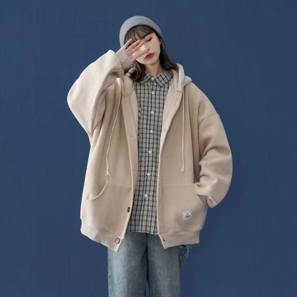 

women's knits & tees korean cardigan coat 2021 spring and autumn winter jacket hooded loose versatile student style, White