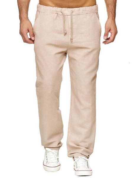 

men's 2021 men solid color linen trousers elastic drawstring straight pants casual loose long pant khaki green blue black autumn c552
