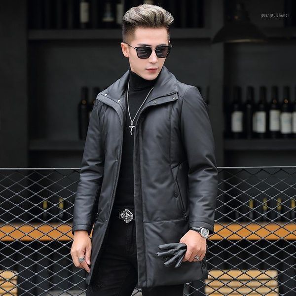 

men's leather & faux sheep skin fur coats of fund 2021 autumn winters is wholesale trench coat cultivate morality, Black