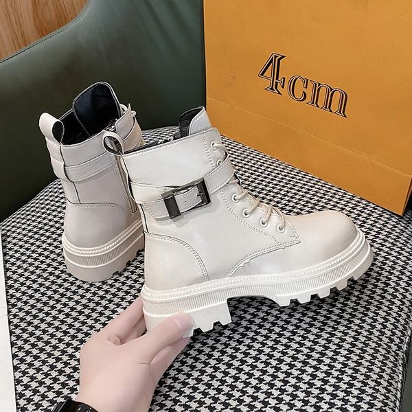 

boots fashion white chunky women leather casual shoes comfort add velvet women's winter zapatos mujer, Black