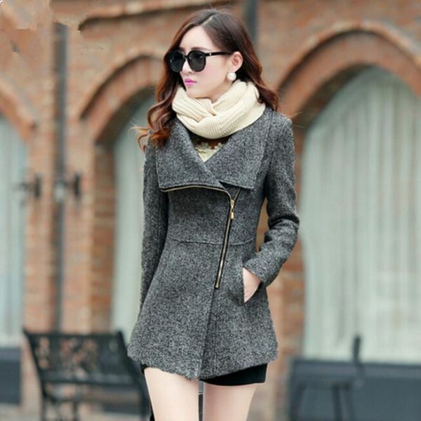 

women's jackets europe autumn winter temperament woolen female casual clothing plus size fashion slim coats mujer, Black;brown