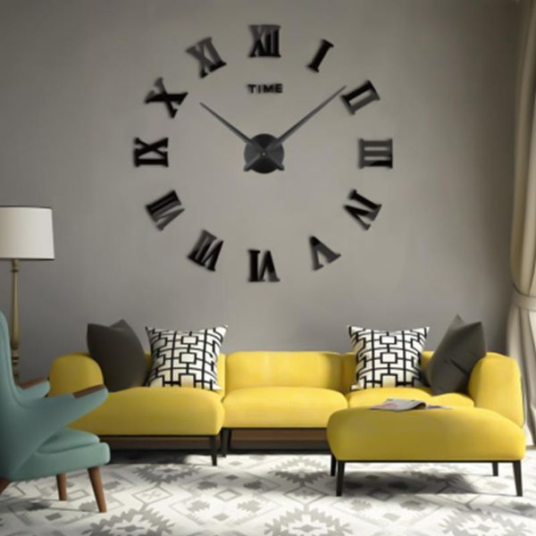

modern diy wall clock mute 3d stickers mirror decoration roman numerals clocks