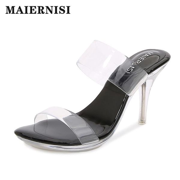 

women shoes transparent slipper female summer high heels flip flops clear heel open toe sandals party slippers, Black