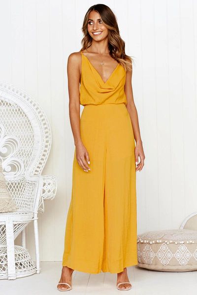 

women's jumpsuits & rompers ahvit back hollow out spaghetti strap deep v neck sleeveless loose wide leg pants romper spring summer on10, Black;white