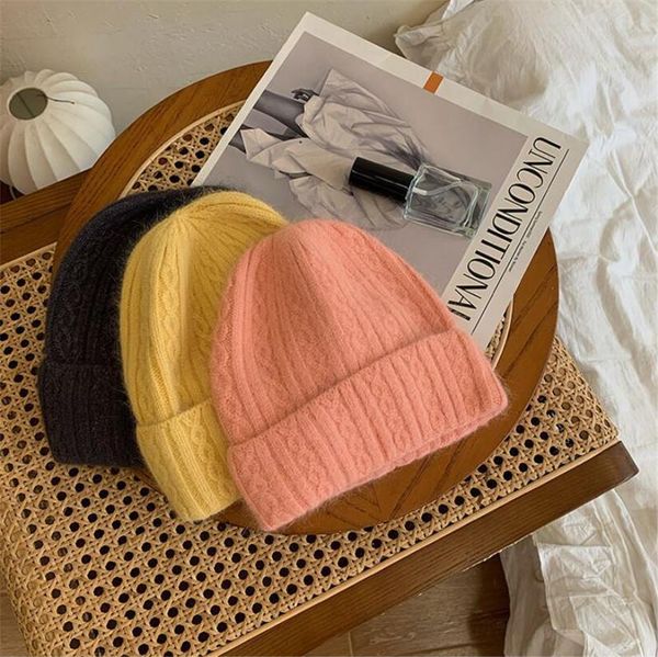 

beanies 202107-2508531 winter angora hair keep warm knitting cap leisure lady skullies men women cool hat