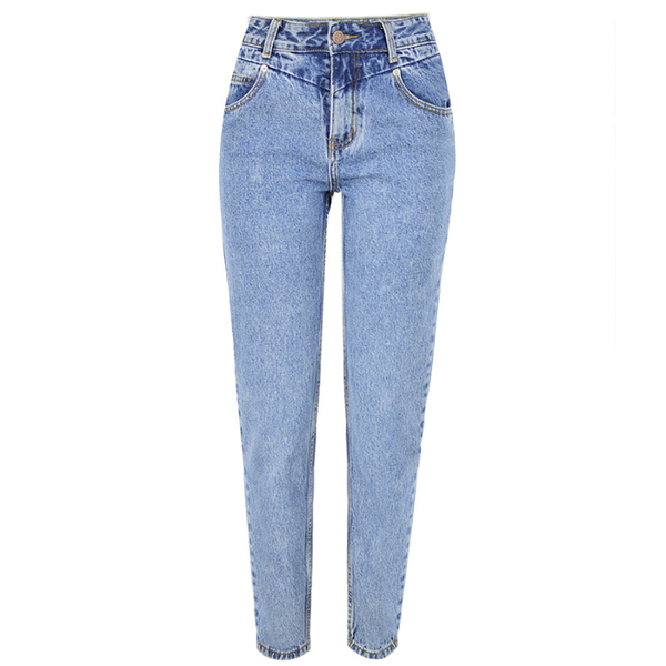 

women's jeans autumn and winter high waist slim straight washed denim trousers street feet cross-border mom, Blue