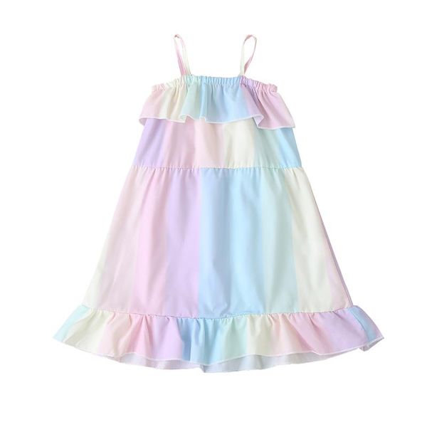 

girl's dresses 0-4y summer lovely baby girls dress rainbow print ruffles sleeveless knee length a-line sundress, Red;yellow