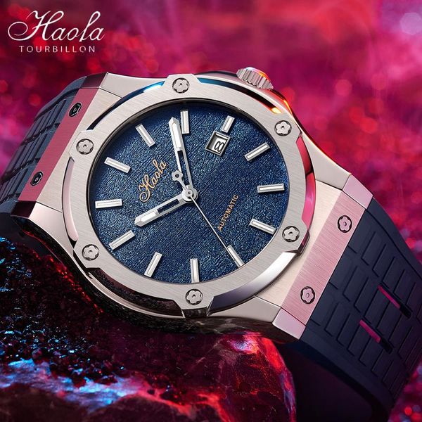 

wristwatches haofa luxury automatic mechanical wrist watch for men sapphire self-wind calendar waterproof man watches automatische horloge, Slivery;brown