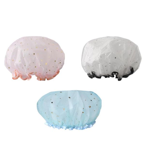 

shower caps 3pcs mesh yarn double-layer star patterns waterproof bathing