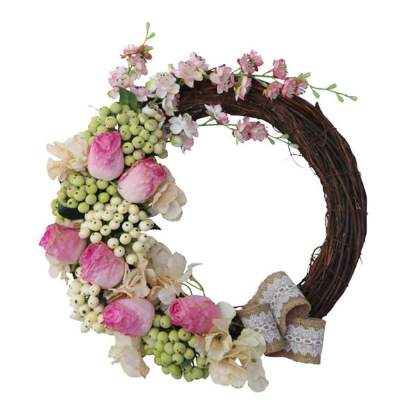 

decorative flowers & wreaths artificial rose flower wreath spring summer rattan garland front door for home wedding wall hanging ornament