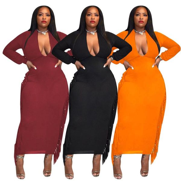 

ethnic clothing plus size african dresses for women dress autumn dashiki tassel long sleeve maxi africa robe big 3xl 4xl, Red
