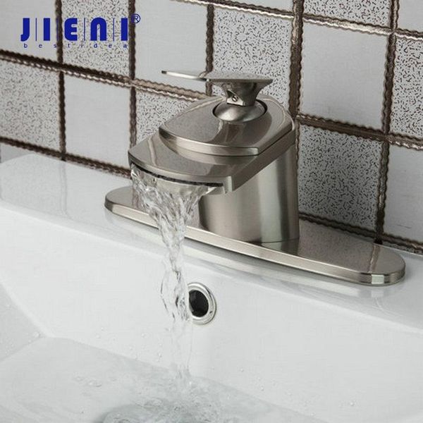 

bathroom sink faucets jieni waterfall brushed nickel cover plate deck mounted wash basin tap mixer faucet solid brass