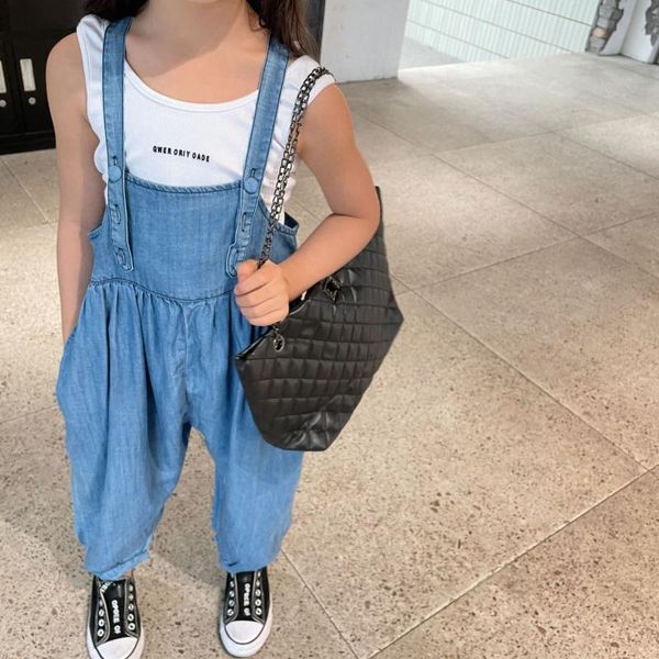 

jumpsuits wlg girls denim blue overalls kids clothes summer ruffle loose overall baby girl casual all match for 2-7 years