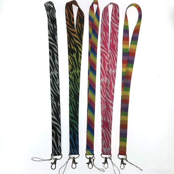 

colored stripes zebra pattern neck strap for keys mobile phone diy office id card badge holder gym lanyard cuello, Silver