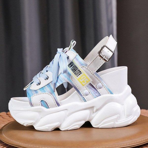 

women chunky platform sandals designers brand 2021 summer beach casual shoes woman lace up wedges 10cm fashion sandal ladies dress, Black