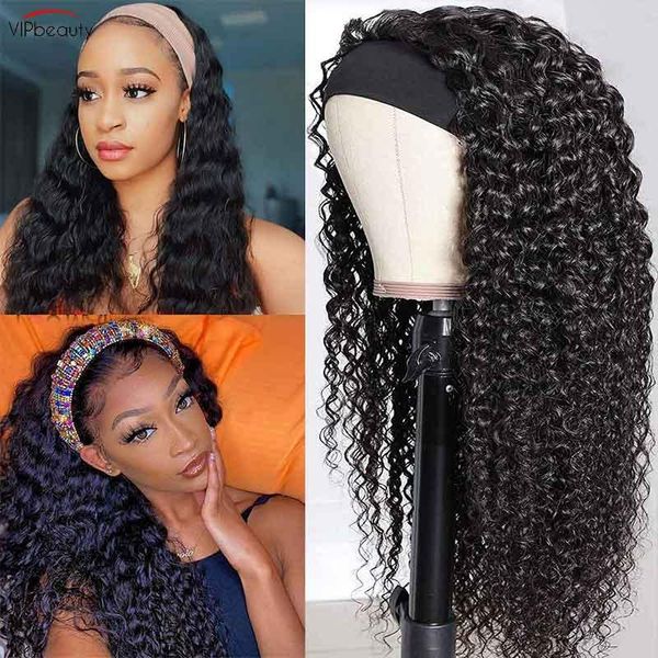 

hair bulks deep wave headband human for women scarf no glue 10-26 inches curly vipbeauty 150% density, Black