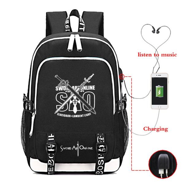 

backpack sword art online school backpacks usb charge knapsack boys girls book bags mochila students teens rucksack