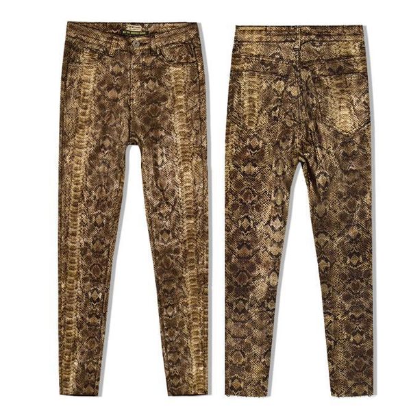 

women's pants & capris 2021 women snake print faux leather female skinny slim high waist nine pu pencil trousers d58, Black;white