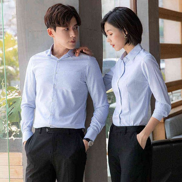 

luxury men's suits blazers blue stripe shirt women's and men's same style ol white-collar 4s busins temperament profsional, White;black